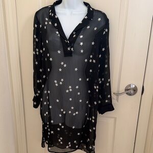 Mango Black Sheer Top with White Stars